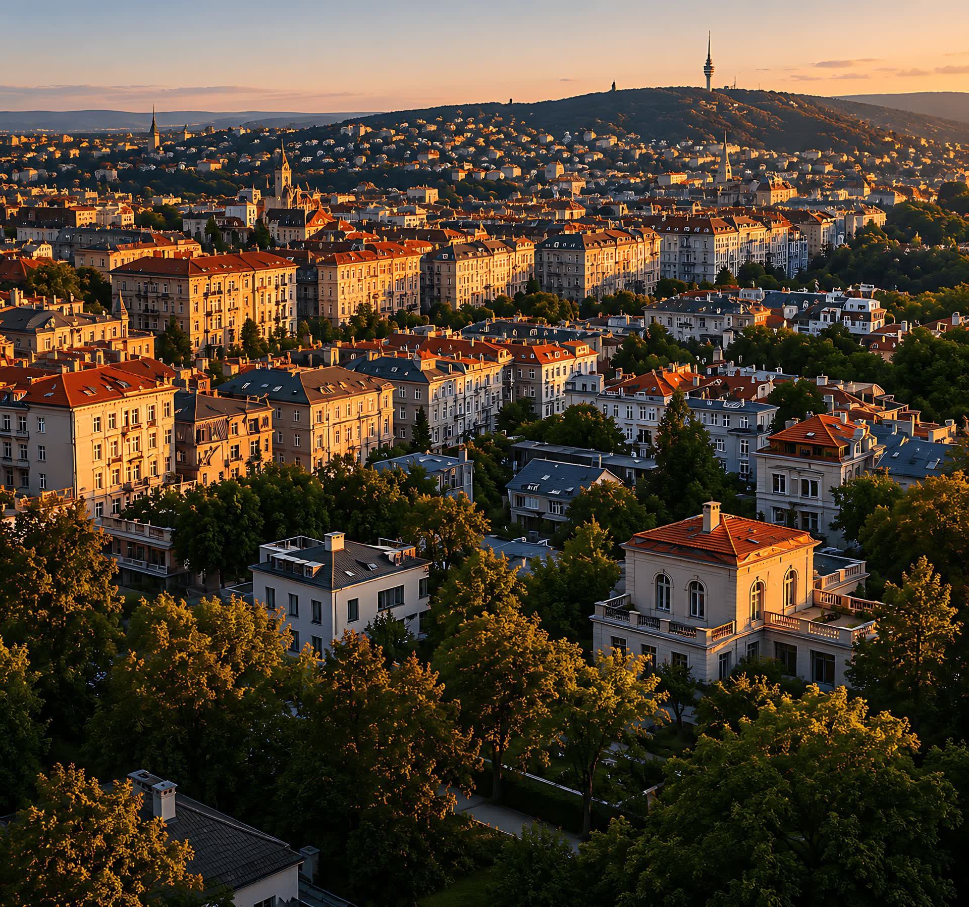Budai panoráma a hegyekkel és a városi házakkal
