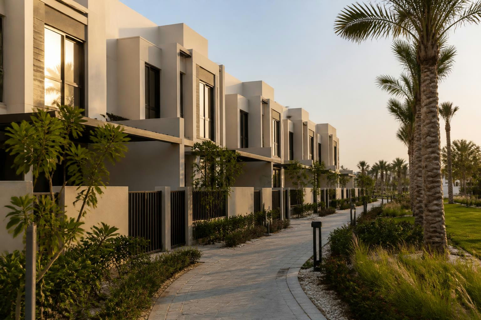 Új sorházas lakópark Dubajban, kertekkel